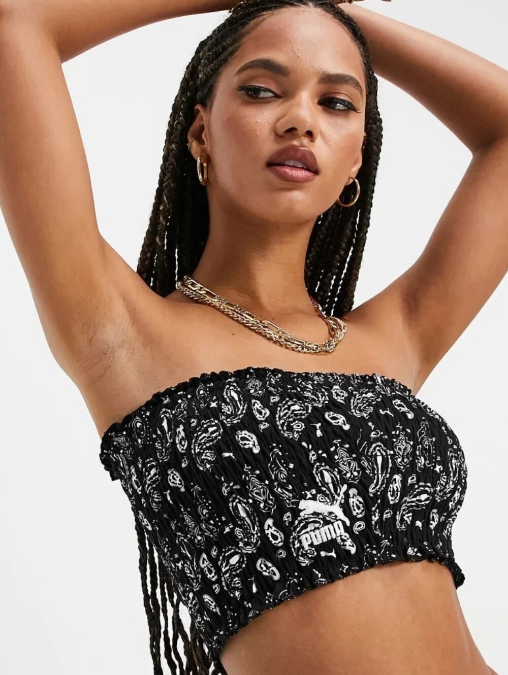 Puma X ASOS Exclusive Paisley Bandeau Top Black Size Medium